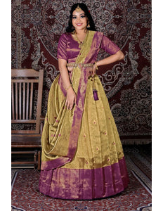 Gold Latest Zari Tissue Silk Lehenga Choli For Women