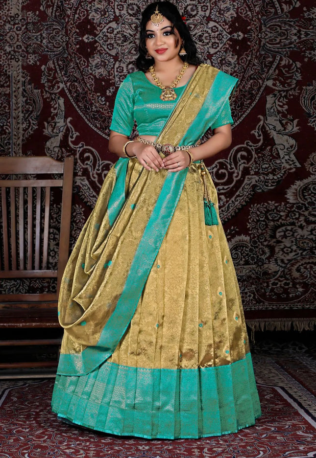 Gold Latest Zari Tissue Silk Lehenga Choli For Women