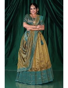 Gold Pure Zari Tissue Silk Pattu Half Saree For Women