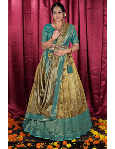 Gold Tissue Silk Zari Work Half Saree Lehenga For Women