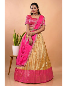 Gold Latest Zari Self Jacquard Lehenga Choli Set