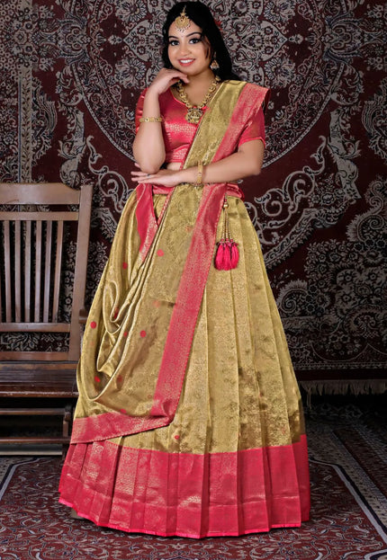 Gold Latest Zari Tissue Silk Lehenga Choli For Women