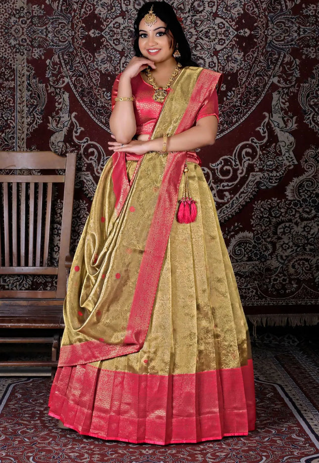 Gold Latest Zari Tissue Silk Lehenga Choli For Women