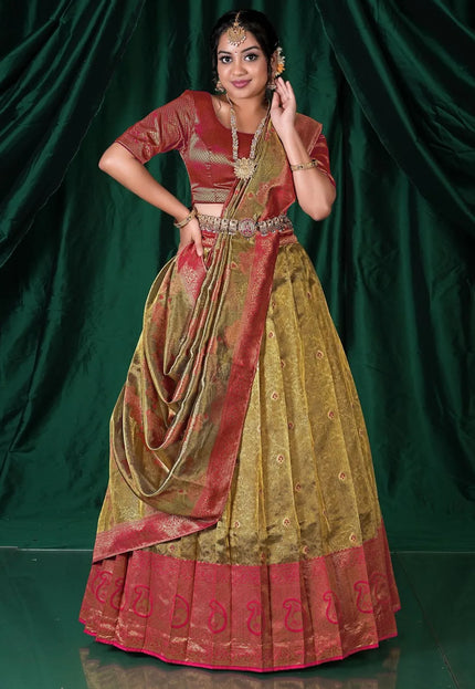 Gold Pure Zari Tissue Silk Pattu Half Saree For Women