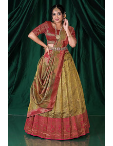 Gold Pure Zari Tissue Silk Pattu Half Saree For Women