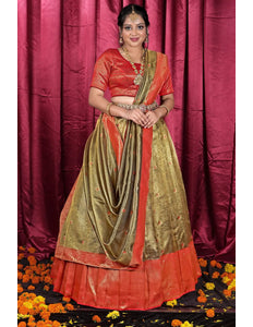 Gold Tissue Silk Zari Work Half Saree Lehenga For Women