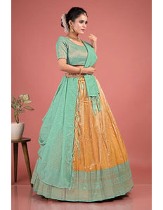 Gold Self Jacquard Lehenga Choli With Zari Woven
