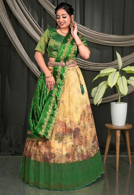 Gold Tissue Silk Digital Lehenga Choli Design For Women