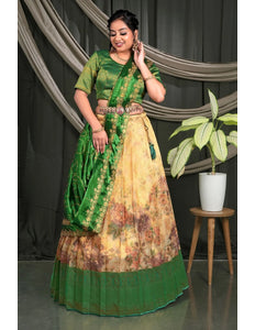 Gold Tissue Silk Digital Lehenga Choli Design For Women