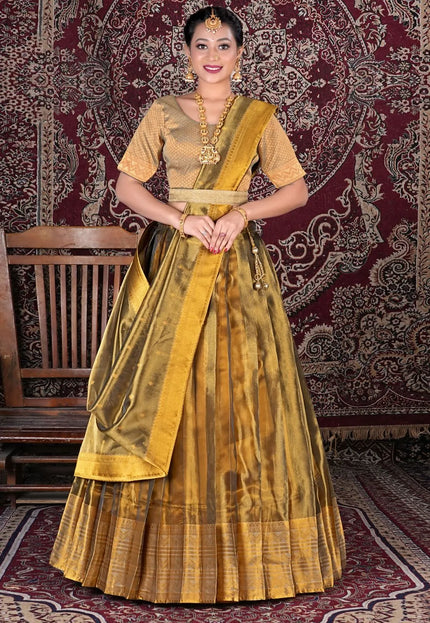 Gold Tissue Silk Latest Designer Lehenga Choli For Women