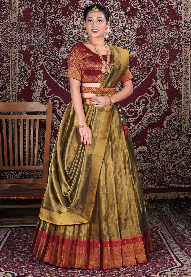 Gold Tissue Silk Party Lehenga Choli For Women