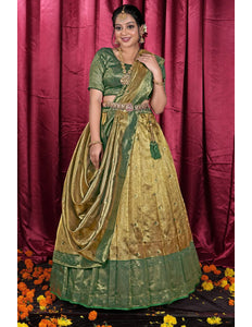 Gold Tissue Silk Zari Work Half Saree Lehenga For Women