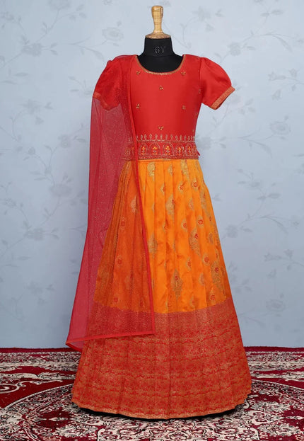 Gold Traditional Designer Lehenga Choli with Net Dupatta for Girls Wear