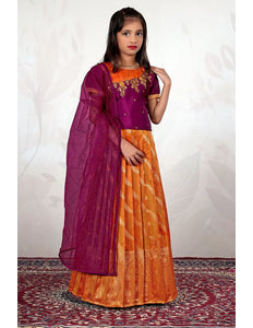 Gold Traditional Lehenga Choli Set with Purple Dupatta