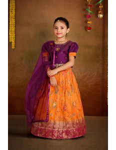 Gold Banarasi Kids Lehenga Choli with Red Dupatta For Girls
