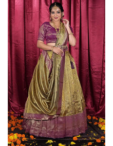 Gold Tissue Silk Zari Work Half Saree Lehenga For Women