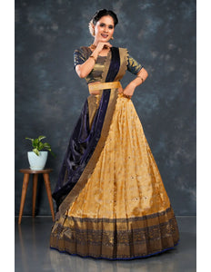Gold Zari Tissue Silk Semi-Stitched Lehenga For Women
