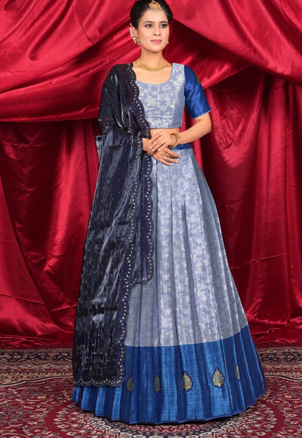 Gray Zari Silk Lehenga Choli with Zari Work For Women