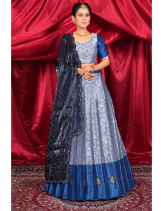 Gray Zari Silk Lehenga Choli with Zari Work For Women
