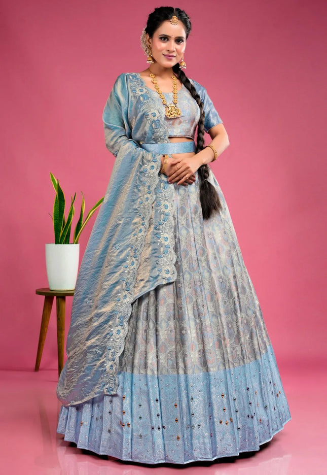 Gray Banarasi Silk Floral Lehenga Choli Fendy Dupatta