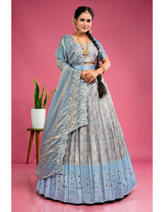 Gray Banarasi Silk Floral Lehenga Choli Fendy Dupatta