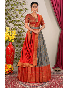 Gray Banarasi Silk Lehenga Choli With Dupatta For Women