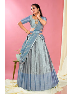 Gray Banarasi Silk Pattu Half Saree With Zari Work