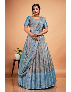 Gray Banarasi Silk Semi-Stitched Lehenga Choli For Women
