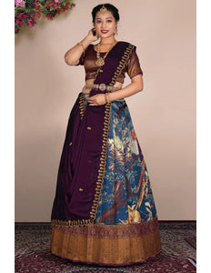 Gray Designer Banglori Slub Lehenga Choli With Digital Print