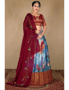 Gray Designer Banglori Slub Lehenga Choli With Digital Print