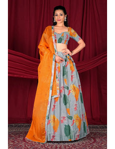Gray Designer Organza Lehenga Choli For Women