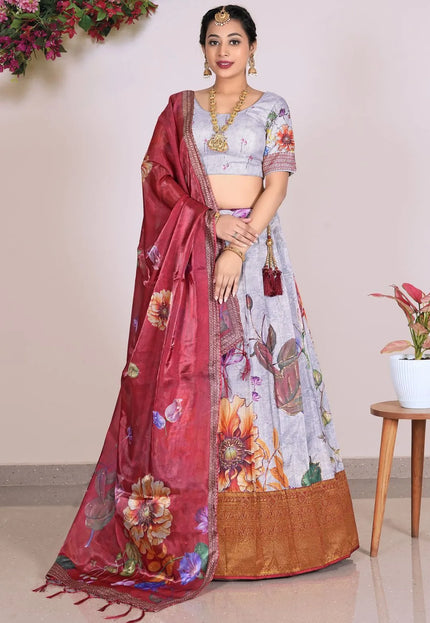 Gray Elegance Latest Banglori Slub Lehenga Choli For Women