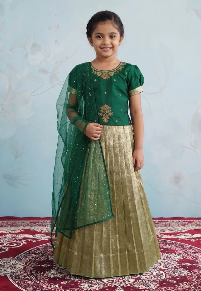 Gray Festive Lehenga Choli Set with Emerald Green Top