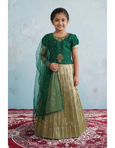 Gray Festive Lehenga Choli Set with Emerald Green Top
