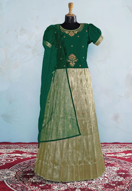 Gray Festive Lehenga Choli Set with Emerald Green Top