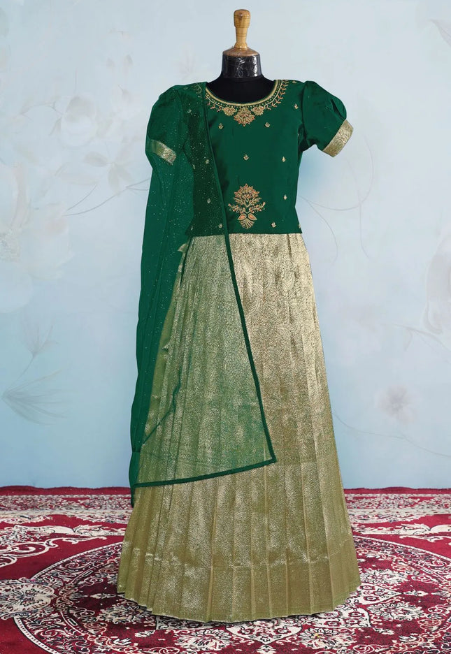 Gray Festive Lehenga Choli Set with Emerald Green Top