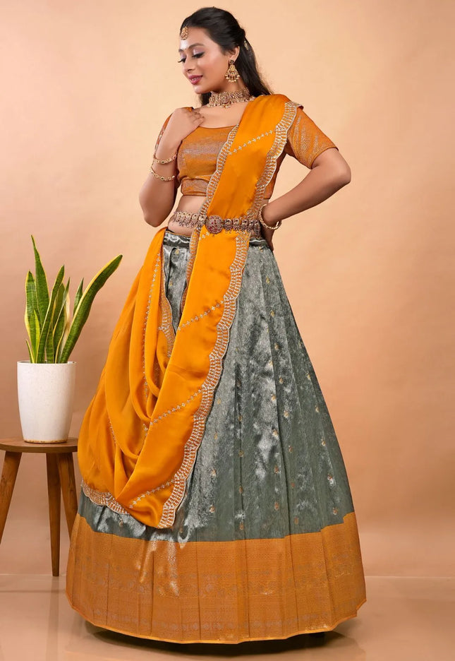 Gray Latest Zari Self Jacquard Lehenga Choli Set