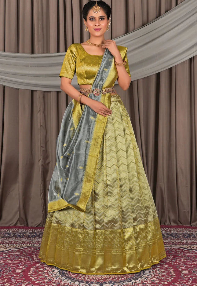 Gray Liril Latest Pure Two Tone Zari Tissue Lehenga Choli