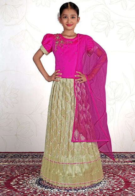 Gray Premium Pattu Pavadai Ethnic Set for Little Girls Zill Mill Dupatta