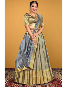 Gray Pure Zari Tissue Silk Lehenga Choli With Dupatta