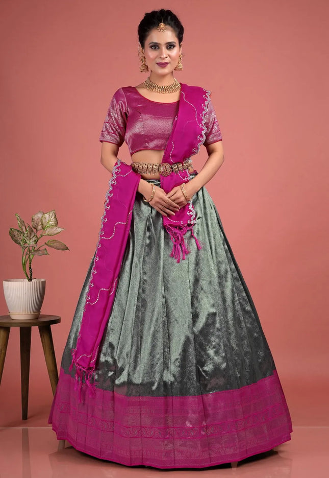 Gray Self Jacquard Lehenga Choli With Zari Woven