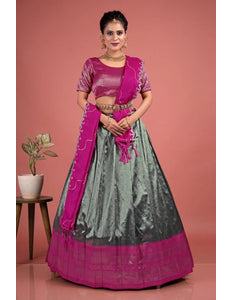 Gray Self Jacquard Lehenga Choli With Zari Woven