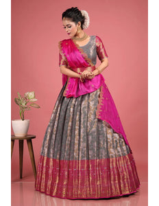 Gray Silk Zari Work Lehenga Choli With Dupatta For Women