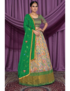 Gray Tissue Silk Digital Print Lehenga Choli For Women