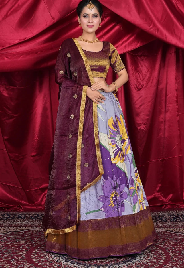 Gray Viscose Digital Lehenga Choli with Dupatta For Women
