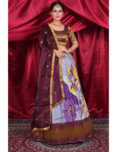 Gray Viscose Digital Lehenga Choli with Dupatta For Women