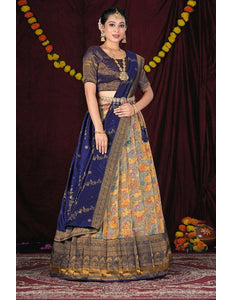 Gray Zari Net Digital Printed Lehenga Choli For Women