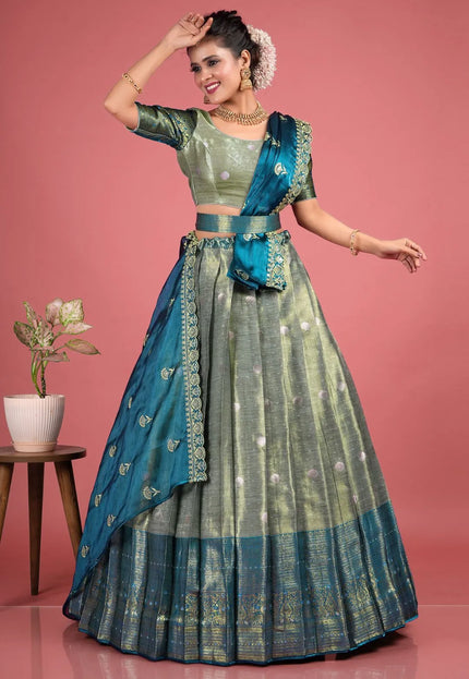 Gray Zari Silk Lehenga Choli With Dupatta For Women