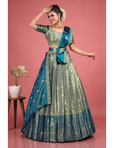Gray Zari Silk Lehenga Choli With Dupatta For Women