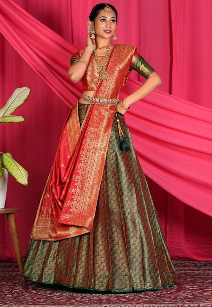Green Banarasi Silk Lehenga Choli For Wedding Function